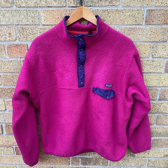 Vintage 90s Patagonia Snap Fleece Sweater Large Pink - Picture 12 of 15